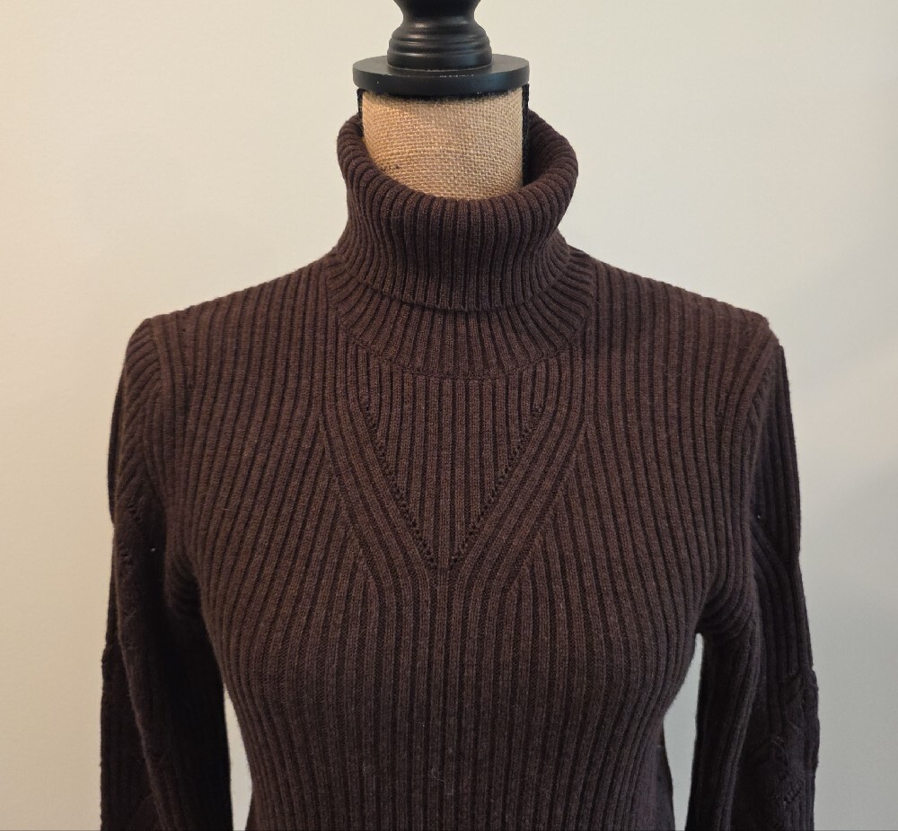 ba&sh Chocolate Brown Ribbed Turtleneck Sweater